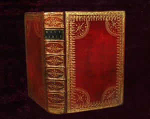 18th-century book bound in red and gold