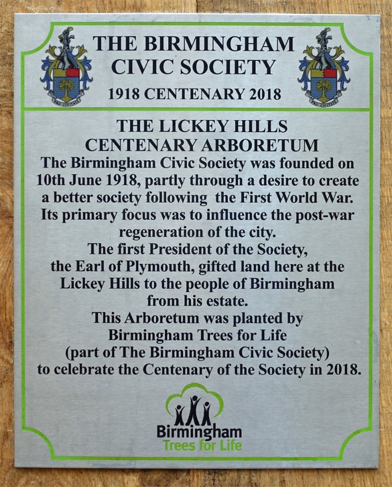 Lickey Hills Centenary Arboretum plaque