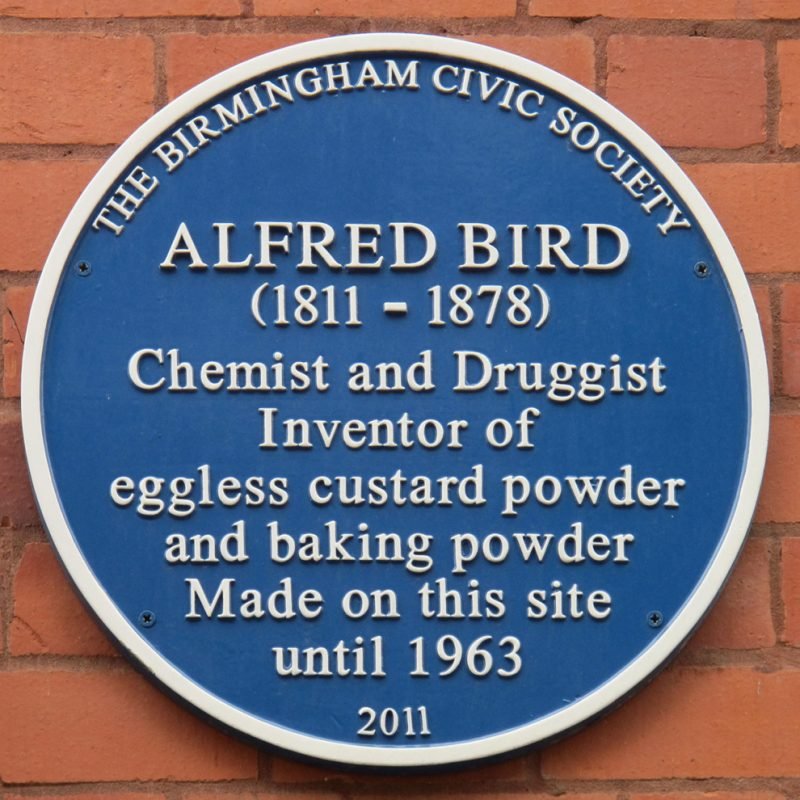 Alfred Bird Blue Plaque "1811-1878, Chemist and druggist. Inventor of eggless custard powder and baking powder Made on this site until 1863. "