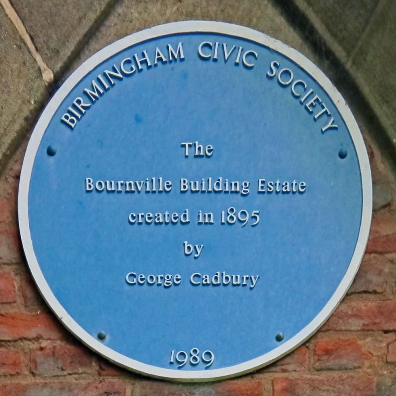 Bournville Building Estate Blue Plaque "The Bournville Building, Estate created in 1895 by George Cadbury"