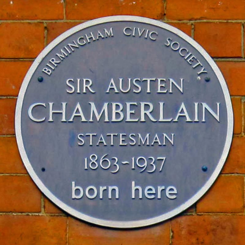 Austen Chamberlain Blue Plaque "Statesman. 1863 - 1937 born here."