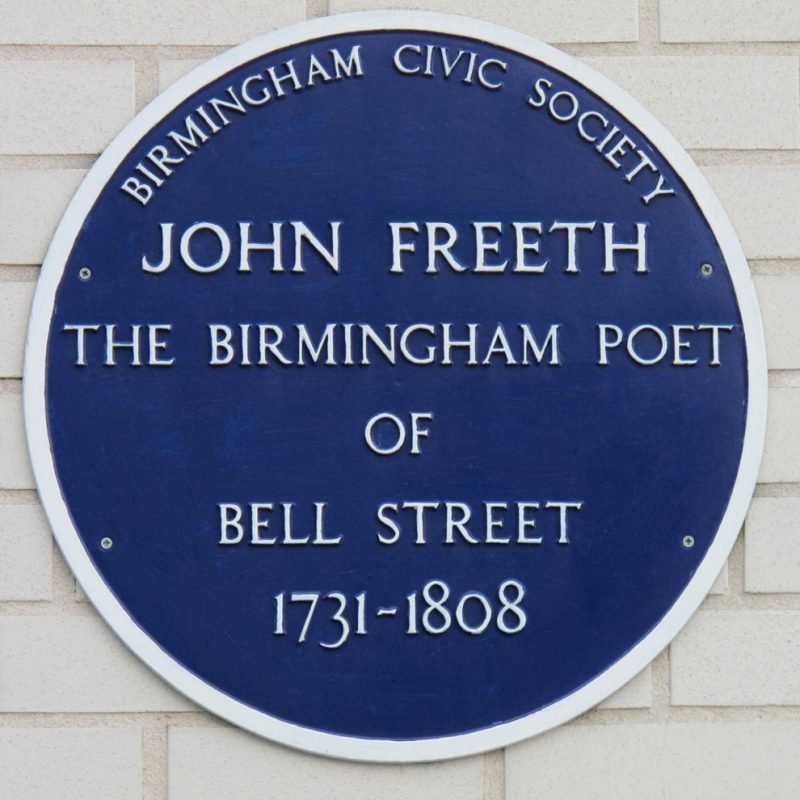John Freeth Blue Plaque "The Birmingham Poet of Bell Street. 1731 - 1808 "