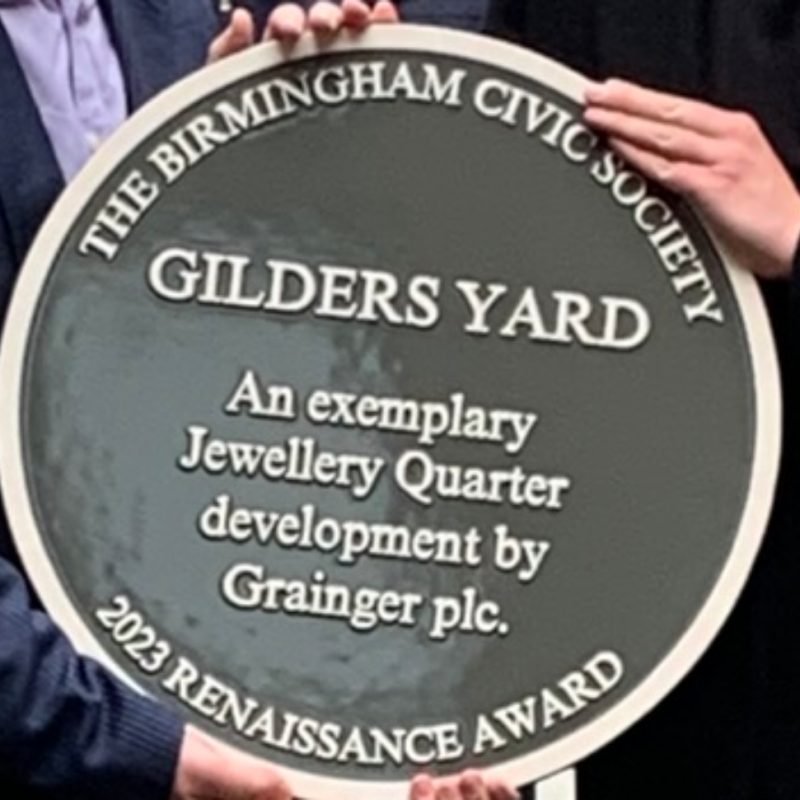 Gilders Yard Renaissance Plaque "An exemplary Jewellery Quarter development by Grainger plc"