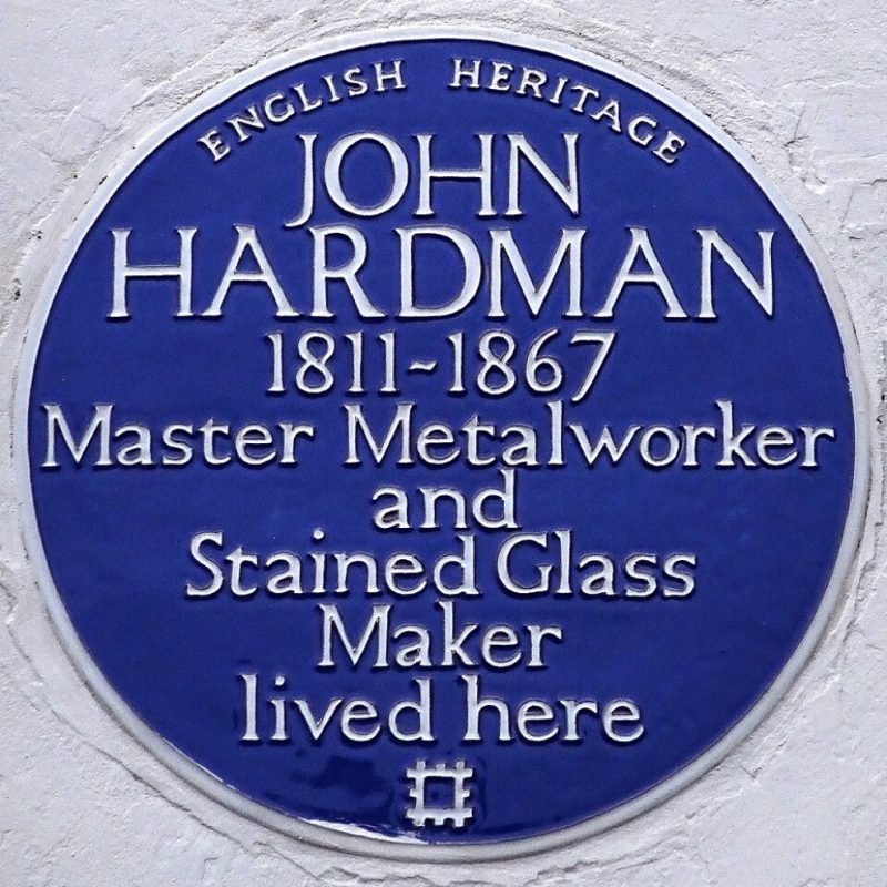 John Hardman Blue Plaque "1811-1867 Master metalworker and stained glass maker lived here"