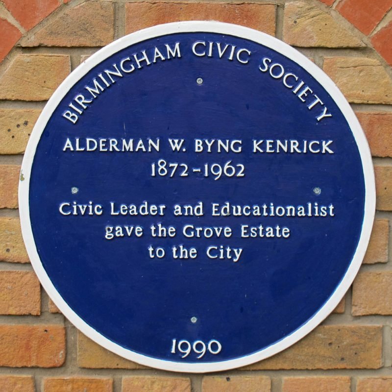 Byng Kenrick Blue Plaque "1872-1962 Civic Leader and Educationalist, gave the Grove Estate to the City"