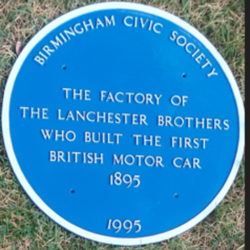 Lanchester Brothers Factory Blue Plaque "The Factory of the Lanchester brothers who built the first British Motor Car."