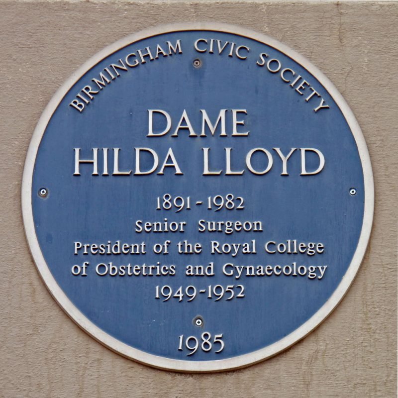 Dame Hilda Lloyd Blue Plaque "1891-1982 Senior Surgeon, President of the Royal College of Obstetrics and Gynaecology 1949 - 1952 "