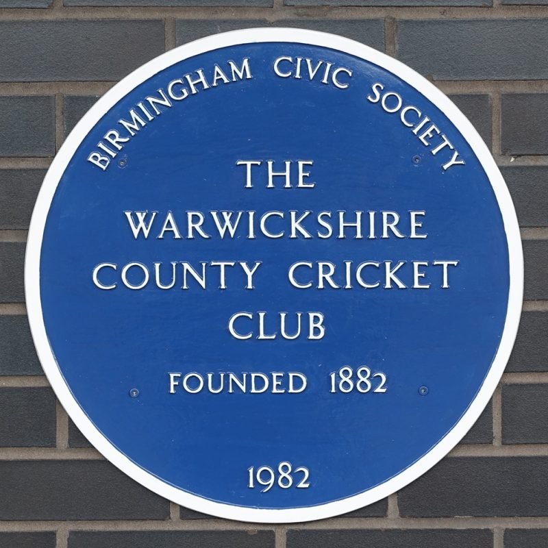 Warwickshire County Cricket Club Blue Plaque "Warwickshire County Cricket Club founded 1882"