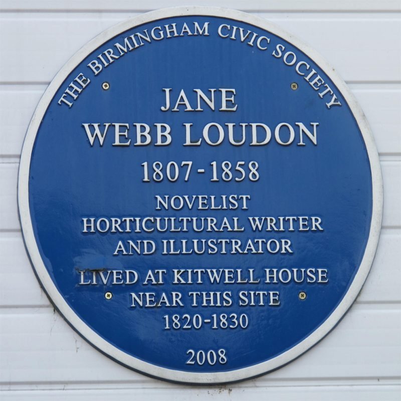 Jane Webb Louden Blue Plaque "1807 - 1858 Novelist, Horticultural Writer and Illustrator lived at Kitwell House near this site 1820 - 1830"